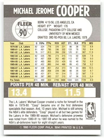 1990-91 Fleer 90 Michael Cooper NM-MT Los Angeles Lakers Resmi Lisanslı NBA Basketbol Ticaret Kartı