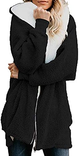 Sinohomie Bayan Kış Ceket Zip Aşağı Kapşonlu Hırka Uzun Kollu Palto Rahat Açık Ön Sıcak Dış Giyim Cepler ile