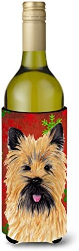 Caroline's Treasures SC9415LİTERK Cairn Terrier Kırmızı ve Yeşil Kar Taneleri Tatil Noel Şarap Şişesi Hugger, Şişe