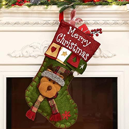 LXBNKY Noel Büyük Çorap Ekose Peluş Manşet Çorap Dekor hediye çantası