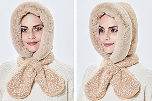YEKEYI Kış Şapka Kadınlar için Sıcak Kapşonlu Eşarp Şapka Polar Bere Şapka Eşarp Maskesi Kış Yün Kazak Örme kayak