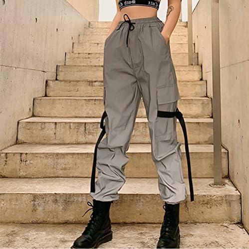 LZLRUN Kadın Streetwear Hip Hop Yansıtıcı Gevşek Kargo Pantolon Harajuku Kargo Jogger Elastik Sweatpant
