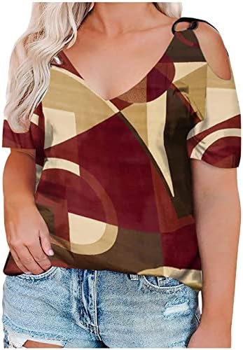 Kadın Rahat Artı Boyutu Amerikan Bayrağı Gömlek Kısa Kollu Kapalı Omuz T-Shirt 4th Temmuz V Boyun Vatansever Tees