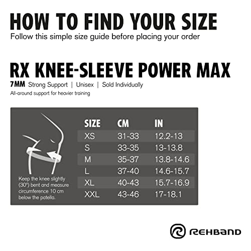 Rehband 7mm dizlik Güç Max, vücut geliştirme, powerlifting, crossfit ve ağır kaldırma için diz desteği neopren, Renk: