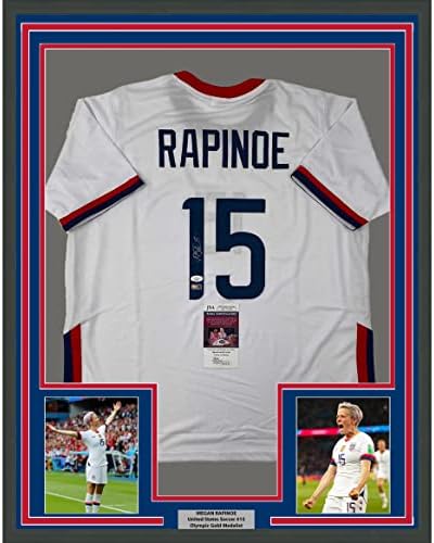 Çerçeveli İmzalı / İmzalı Megan Rapinoe 33x42 Beyaz Futbol Takımı ABD Amerika Birleşik Devletleri Dünya Kupası Forması