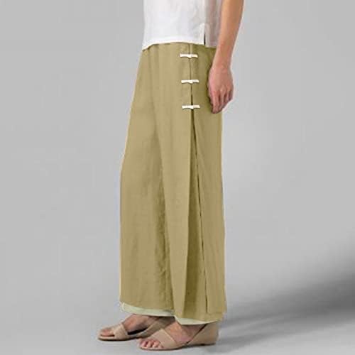 MIASHUI Kadın Pantolon Rahat Artı Boyutu kadın Toka Geniş Bacak kapri pantolonlar Pamuk Keten Artı Boyutu Kırpılmış