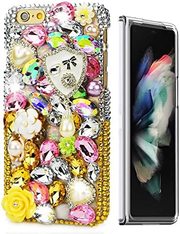 Glitter Zarif Telefon Kılıfı ile Uyumlu Samsung Galaxy Z Kat 4 5G 2022, AS-Zeke 3D El Yapımı Serisi Çapraz Rhinestone