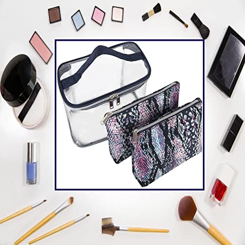 Emma & Chloe 3 Parça makyaj çantası seti, Su Geçirmez Ev veya Seyahat Kozmetik Tren Çantası Makyaj Çantaları Saplı