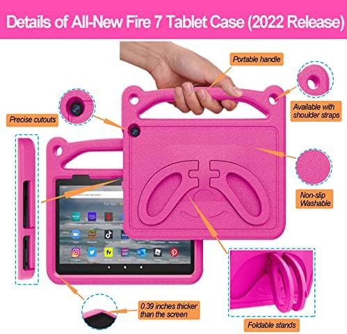 Tamamen Yeni Fire 7 Tablet kılıfı (2022 Sürümü),Çocuklar için Fire 7 Tablet kılıfı, fire 7 Tablet için Yerleşik Katlanabilir