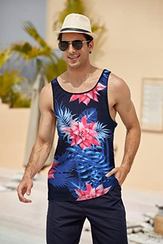 COOFANDY erkek Çiçek Tank Top Kolsuz Tees Tüm Baskı Rahat Spor Salonu T-Shirt Hawaii Plaj Tatil