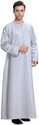 Bmısegm Mens Elbise Gömlek erkek Rahat Müslüman Arap Orta Düz Renk Yuvarlak Boyun Uzun Kollu Robe