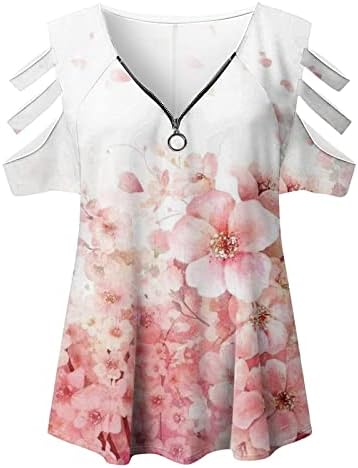 Kapalı Omuz Elbise Moda Kısa Kollu V Boyun Zip Up Bluz Gömlek Kızlar için Sonbahar Yaz Pamuk Tshirt P2 P2