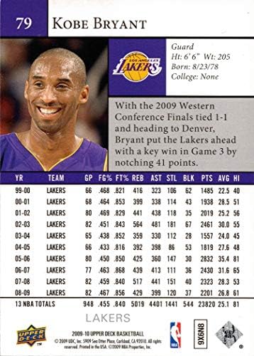 2009-10 Üst Güverte 79 Kobe Bryant Basketbol Kartı Lakers