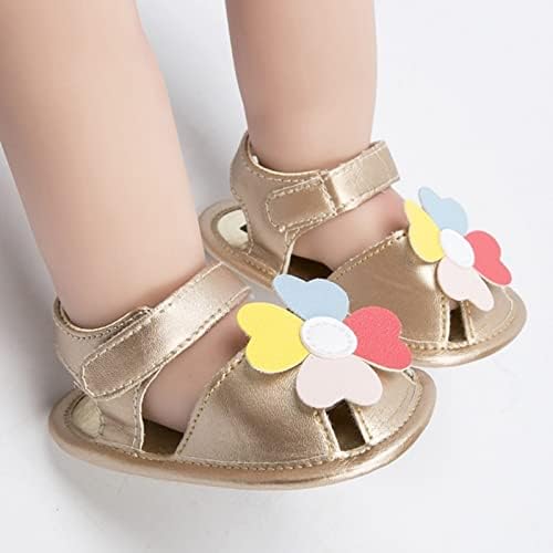 Bebek Kız çiçekli ayakkabı İlk Yürüyüşe Ayakkabı Yaz Toddler Çiçek Düz Sandalet Toddler su ayakkabısı Boyutu 12 (Altın,