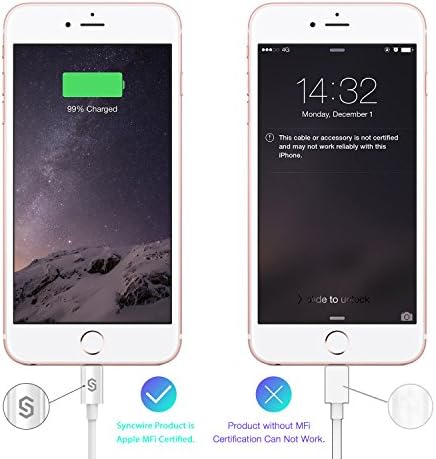 iPhone Şarj Cihazı Syncwire Yıldırım Kablosu - [Apple MFi Sertifikalı] 3.3 Ft/1M Yüksek Hızlı Apple şarj kablosu Kablosu