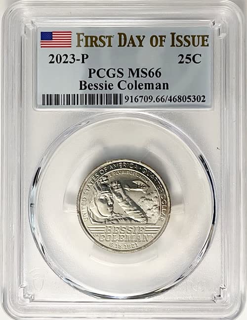 2023 P BU Amerikalı Kadınlar Mahallesi Bessie Coleman Mahallesi MS 66 Sayı Etiketinin ilk Günü PCGS