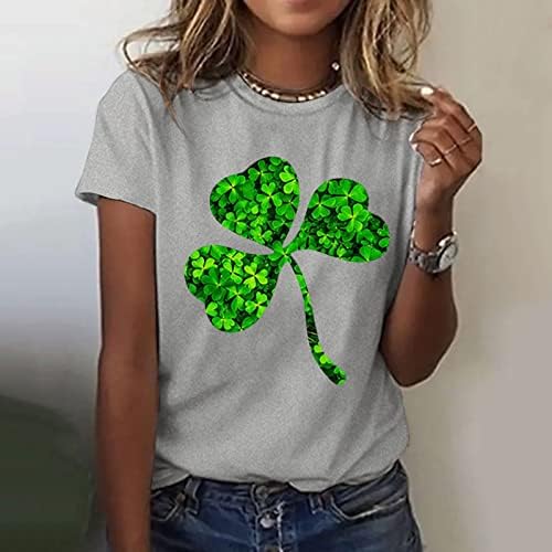 CGGMVCG St Patrick Günü Gömlek Kadın Kısa Kollu Yonca Baskı Tee Tops İrlandalı Festivali Ekip Boyun Shamrock T-Shirt