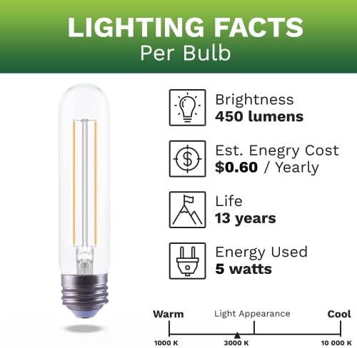 Bıoluz LED 94 CRI T10 LED Ampul 40W (Sadece 5W kullanır) E26 Taban Filament Ampul Yumuşak Beyaz 3000K T10 LED Edison