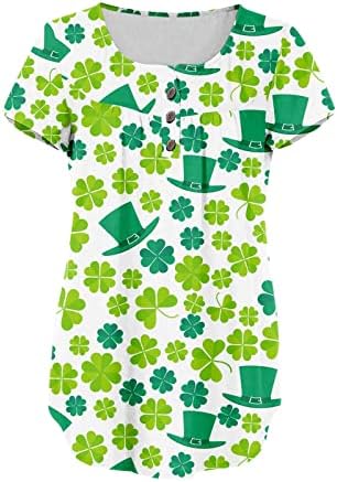Aziz Patrick Günü Bayan Üstleri Gizlemek Göbek Tunik 2023 Yaz Kısa Kollu T Shirt Sevimli Flowy Henley Tshirt Tayt