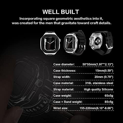 KAVJU Modifikasyon Kiti Silikon Kayış+Metal Kasa apple saat bandı 45mm 40mm 41mm 44mm Watchband iWacth 8 7 SE 6 5