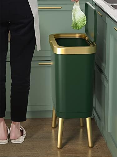 WENLII 15L Altın çöp tenekesi Mutfak Banyo için Dört Ayaklı Yüksek Ayak İtme Tipi Plastik Dar çöp tenekesi kapaklı