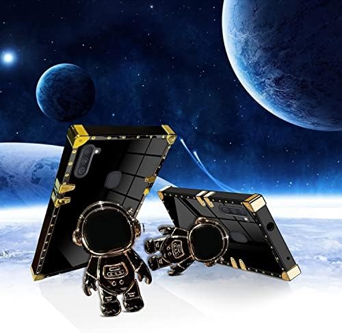 Astronot Gizli Standı Kılıf Kapak Samsung Galaxy A11, 6D Kaplama Spaceman Karikatür Sevimli Telefon Kılıfı Darbeye