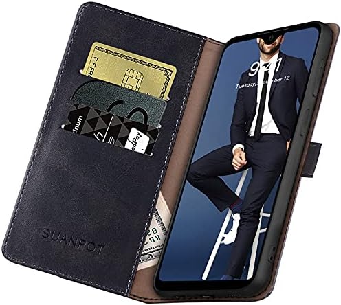 RFID Engelleme ile Samsung Galaxy A02S için SUANPOT Deri Cüzdan kılıf Kredi Kartı Tutucu, Flip Folio Kitap Telefon