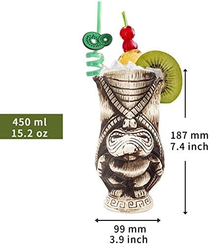 LİNALL Tiki Kupalar-Seramik Tiki Kupa 15.2 oz/450 ml, Kane Kral Kokteyl Kupa için Mai Tai, Yumruk, Pina Colada, ve