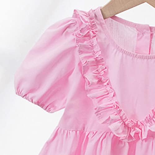 KAGAYD Kızlar Plaj Elbise Toddler Kız Kısa Kollu Ruffles Katı Prenses Rahat Elbise Rahat Çocuk Giysileri Çay Partisi