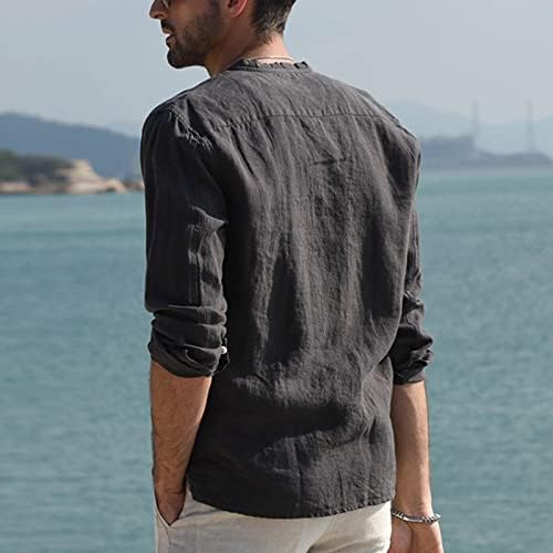 ZDFER Yeni Üstleri erkek Moda Pamuk Keten bol tişört Düz Renk Rahat Uzun Kollu Yaz Plaj Tee Gömlek