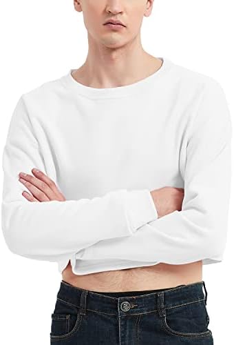 QOYDOY erkek Kırpılmış Cut-Off Hoodie Düz Renk Uzun Kollu İpli Casual Tişörtü Kırpma Üstleri
