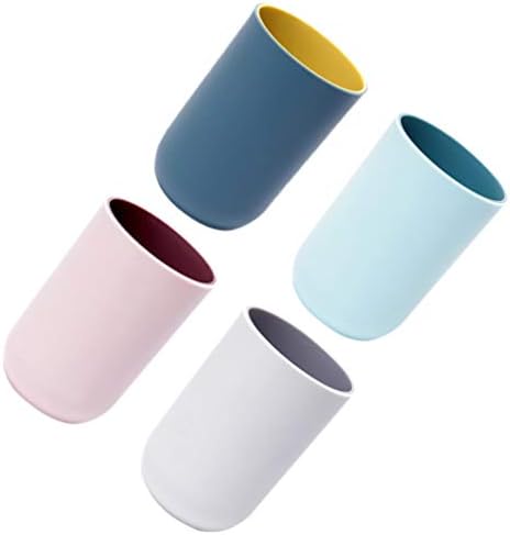 TOPBATHY 4 adet Diş Fırçalama Bardak Plastik Basit Çift Renk Gargara Tumbler Banyo Aile Erkekler Kadınlar için (Gri