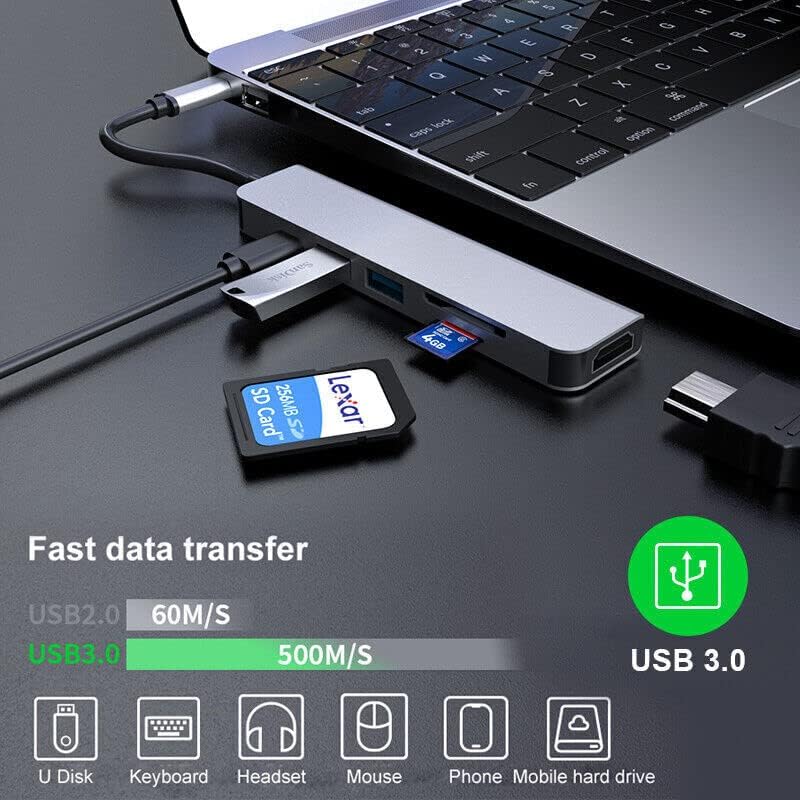 MOOKEENONE Alüminyum Alaşım 6 in 1 USB-C HUB Tipi-C USB Adaptörü Dock Dizüstü PC için