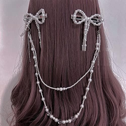 Ceviz Vintage Yay saç tokası Kadınlar Kızlar için Düğün Uzun İnci Saçak Tokalar Barrette Aksesuarları (Renk: Beyaz,