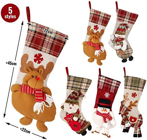 ilauke Noel Çorabı 18 inç Çuval Bezi Keçe Kişiselleştirilmiş Noel Çorabı 5'li Set, Elk Santa Noel Ağacı Dahil Çocuklar