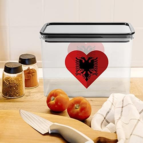 Arnavutluk Düz Kalp Bayrağı şeffaf plastik saklama kabı Gıda saklama kapları Kapaklı Pirinç Kavanoz Mühürlü Kova Mutfak