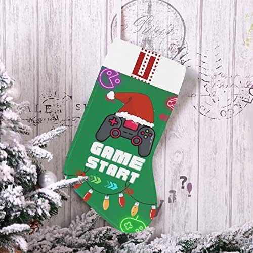 Monogram Noel Çorap ile video oyunu Oyun Başlangıç ve Mektup U 18 İnç Büyük Yeşil ve Beyaz ile İlk