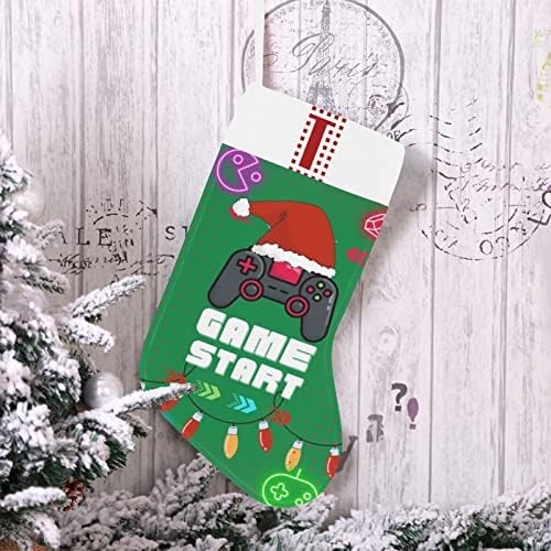 Monogram Noel Çorap ile video oyunu Oyun Başlangıç ve Mektup T 18 İnç Büyük Yeşil ve Beyaz ile İlk
