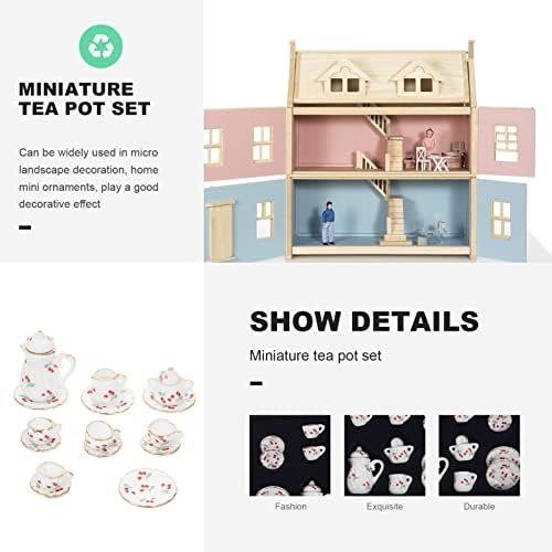 Toyvian Beyaz Mutfak Eşyaları Seti Minyatür Seramik Çay Bardağı Seti: 1: 12 Porselen Kahve Kupa Mini Çaydanlık Tabağı