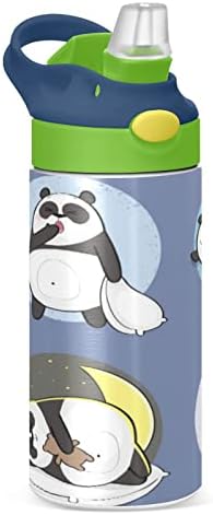 Kigai Komik Pandalar Çocuklar Su Şişesi ile Hasır Kapak, yalıtımlı Paslanmaz Çelik Kullanımlık Tumbler Toddlers için,