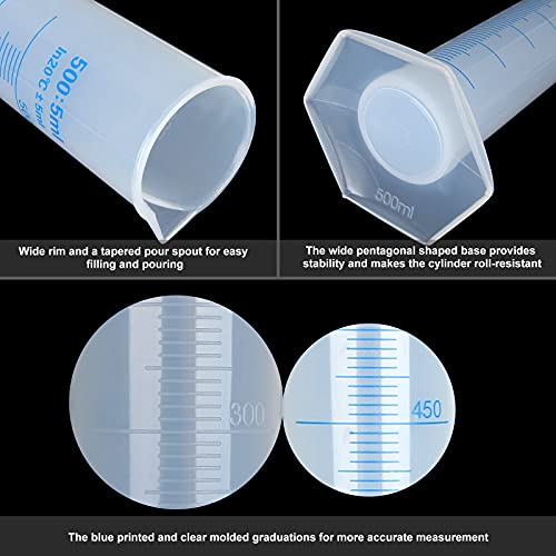 4 Paket 500ml Plastik Dereceli Silindir, Şeffaf ölçme silindiri Dayanıklı Laboratuvar test tüpü Şişesi, 2 Taraflı