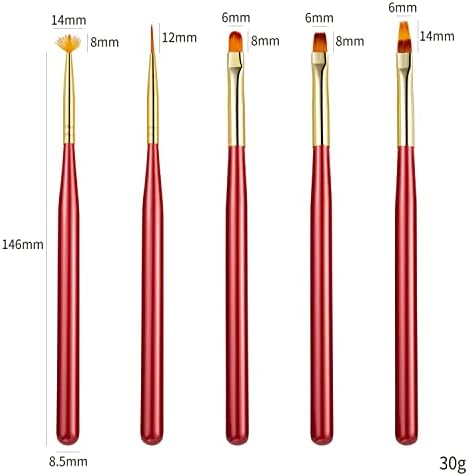 ZCMEB 5 Adet Kırmızı Jel Uzatma Fırçası Nail Art Liner Kalem Manikür Çizim Boyama Araçları