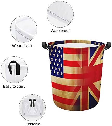 İngiliz ABD Bayrağı çamaşır sepeti Katlanabilir Uzun Boylu Giysi Sepeti Kolları ile saklama çantası