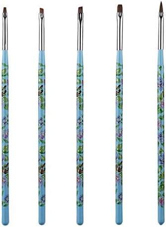 QJPAXL 5 ADET Set Nail Art Fırçalar Ahşap Çiçek Akrilik Jel Lehçe Boyama Builder DIY Salon Kalem Düz Fırça Seti Şekillendirici