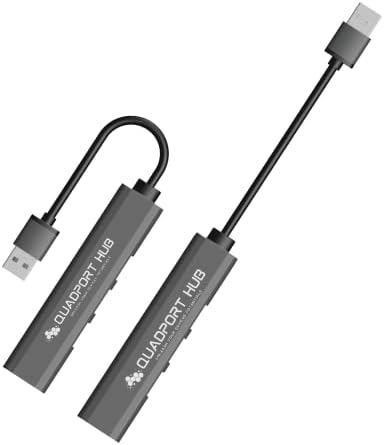 QUADPORT 4 Portlu USB 3.0 Hub, USB C Hub veya USB A Hub, Dizüstü Bilgisayarlar, PC'ler, Mac'ler, Xbox, PS5 ve Daha