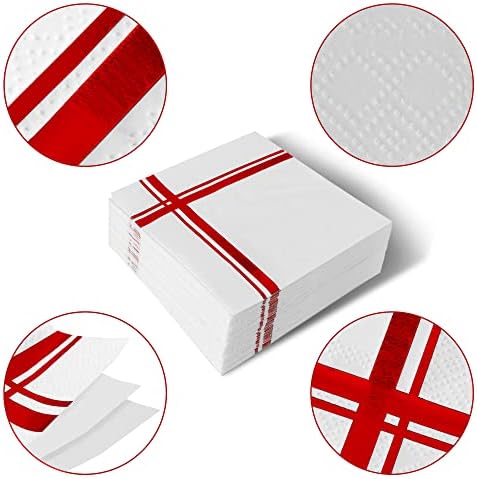 Beyaz Kokteyl Peçetelerinde Fanxyware Kırmızısı-100'lü Paket, 5 x 5, 3 Katlı Kağıt - Stil Adı: Blissful Crossing