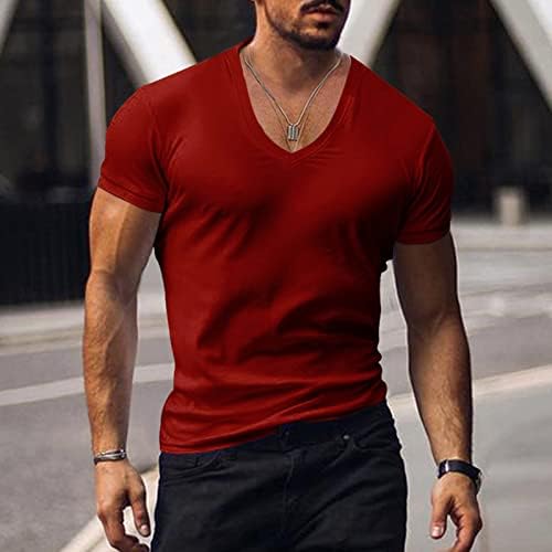 Kas erkek V Boyun Gömlek Casual Kısa Kollu Spor Atletik T Shirt Moda Tee Üst Egzersiz Vücut Geliştirme Gömlek