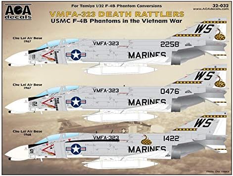 AOA Çıkartmaları AOA32032 1:32 Vietnam Savaşı'nda USMC F-4B Phantom II-VMFA-323 Ölüm Çıngırakları [SU KAYDIRAĞI Çıkartma