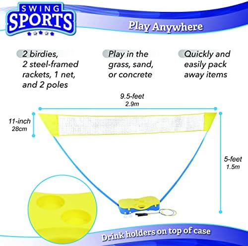 Salıncak Spor Taşınabilir Açık Badminton Seti Net - 5ft Ayakta Net Kuşlar ve Badminton Raketleri 2 Set