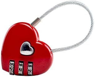 Kırmızı Kalp Asma Kilit, Mini Kod Kilidi, Tel Halat 3 Haneli Kod Kombinasyonu Asma Kilit Seyahat Çantaları / Bavul